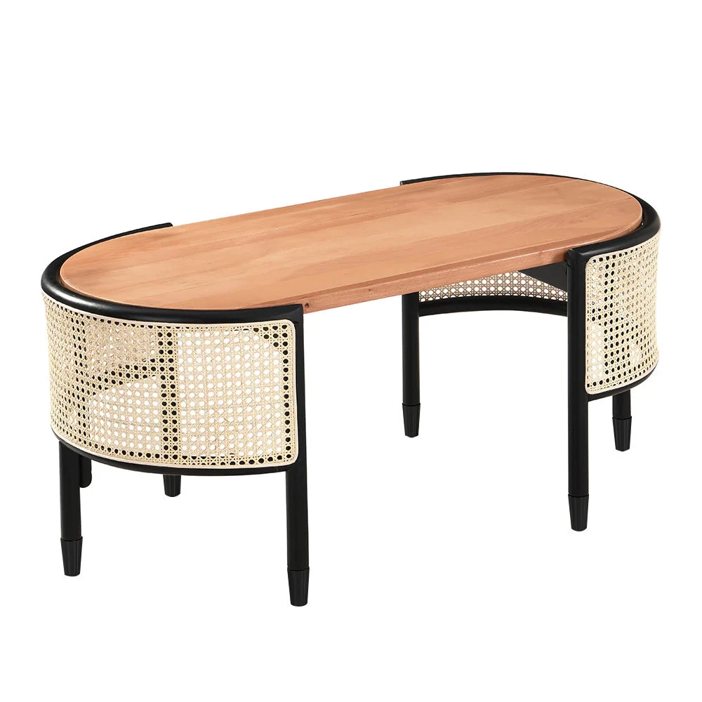 Jeanne Cane Rattan Solid Wood Oval Coffee Table 5 Jeanne Cane Rattan Solid Wood Oval Coffee Table - Image 3