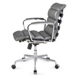 Kingston Vintage Effect Faux Leather Office Chair With Chrome Frame And Aluminium Base Grey -Entreprise Cc Shop LKS 012 GREYPU 2 compressed