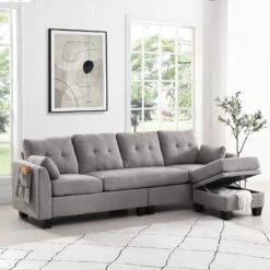 Brunswick Large 4-Seater Storage Chaise Sofa In Light Grey 17 Brunswick Large 4-Seater Storage Chaise Sofa In Light Grey -Entreprise Cc Shop LVSF 03 LIGHTGREY scene2