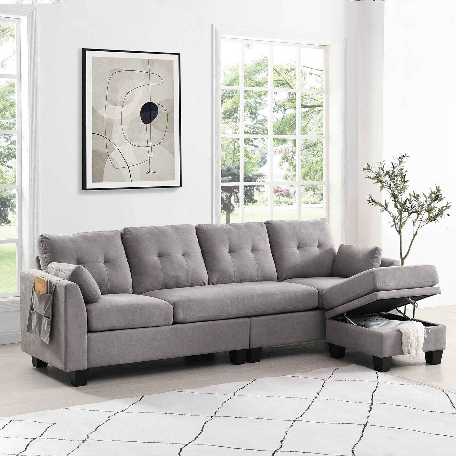 Brunswick Large 4-Seater Storage Chaise Sofa In Light Grey 5 Brunswick Large 4-Seater Storage Chaise Sofa In Light Grey - Image 3