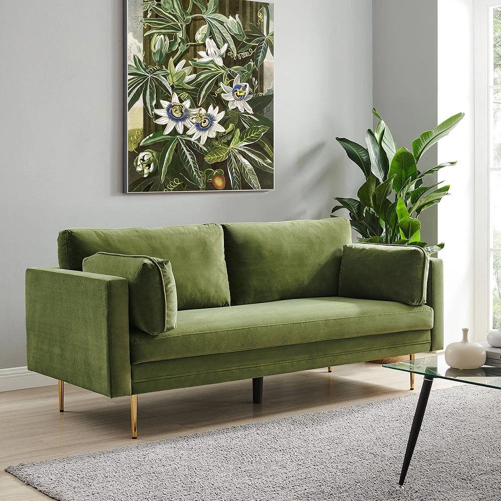 Pelham Moss Green Velvet Fabric Sofa 3 Pelham Moss Green Velvet Fabric Sofa