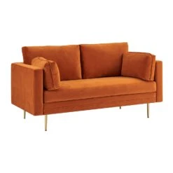 Pelham Orange Velvet Fabric Sofa -Entreprise Cc Shop LVSF 386 ORANGEVEL 2ST 3