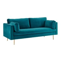 Pelham Teal Blue Velvet Fabric Sofa -Entreprise Cc Shop LVSF 386 TEALVEL 3ST 3