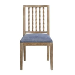 Hemingford Set Of 2 Blue Grey Velvet Bobbin Spindle Dining Chair -Entreprise Cc Shop LW DCH 511 BLUEVEL 2P WB3