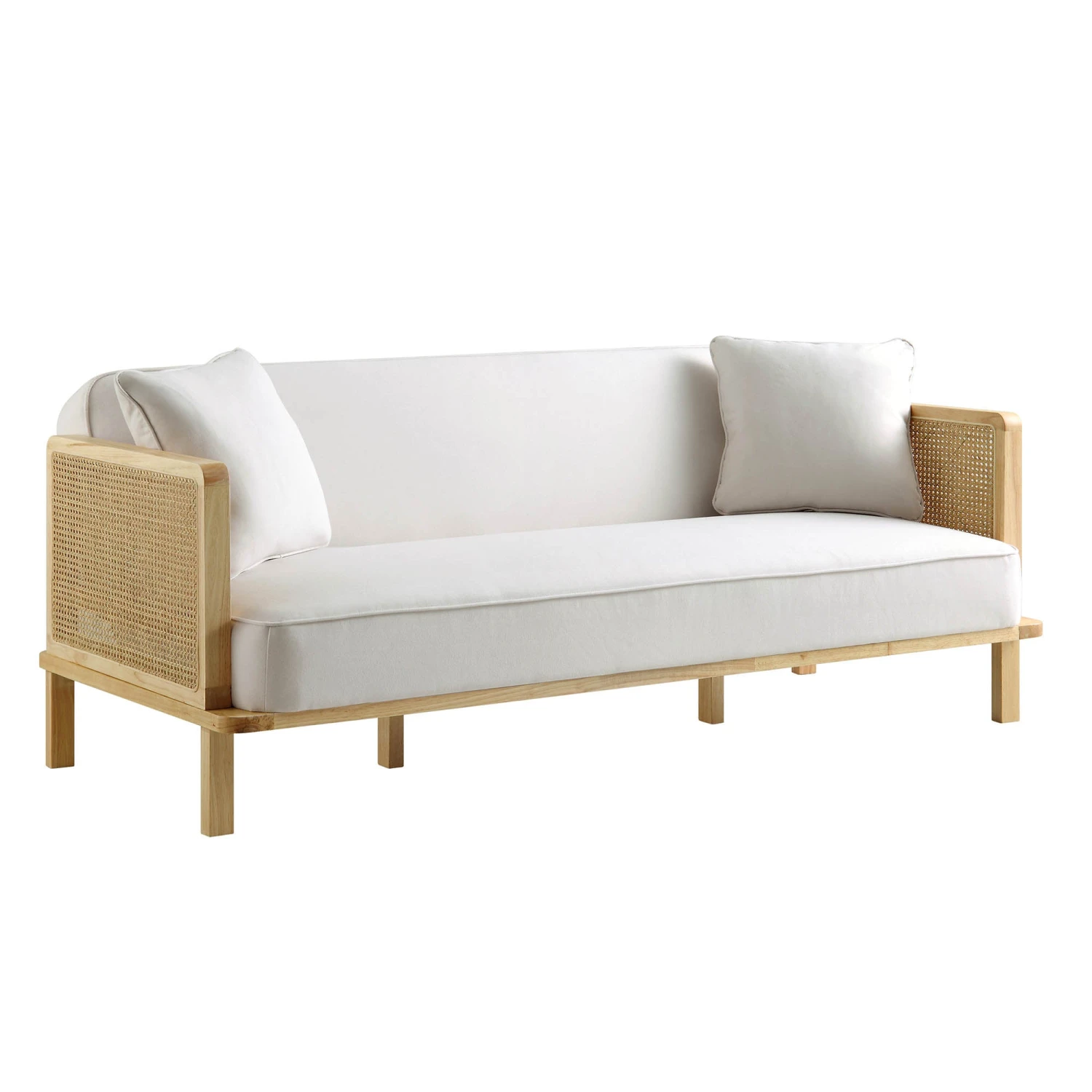 Pienza Cane Sofa Bed, Beige Woven Fabric With Natural Frame 6 Pienza Cane Sofa Bed, Beige Woven Fabric With Natural Frame - Image 4