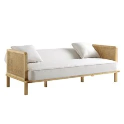 Pienza Cane Sofa Bed, Beige Woven Fabric With Natural Frame 25 Pienza Cane Sofa Bed, Beige Woven Fabric With Natural Frame -Entreprise Cc Shop LWSF 760 BEIGEFAB NAT WB3