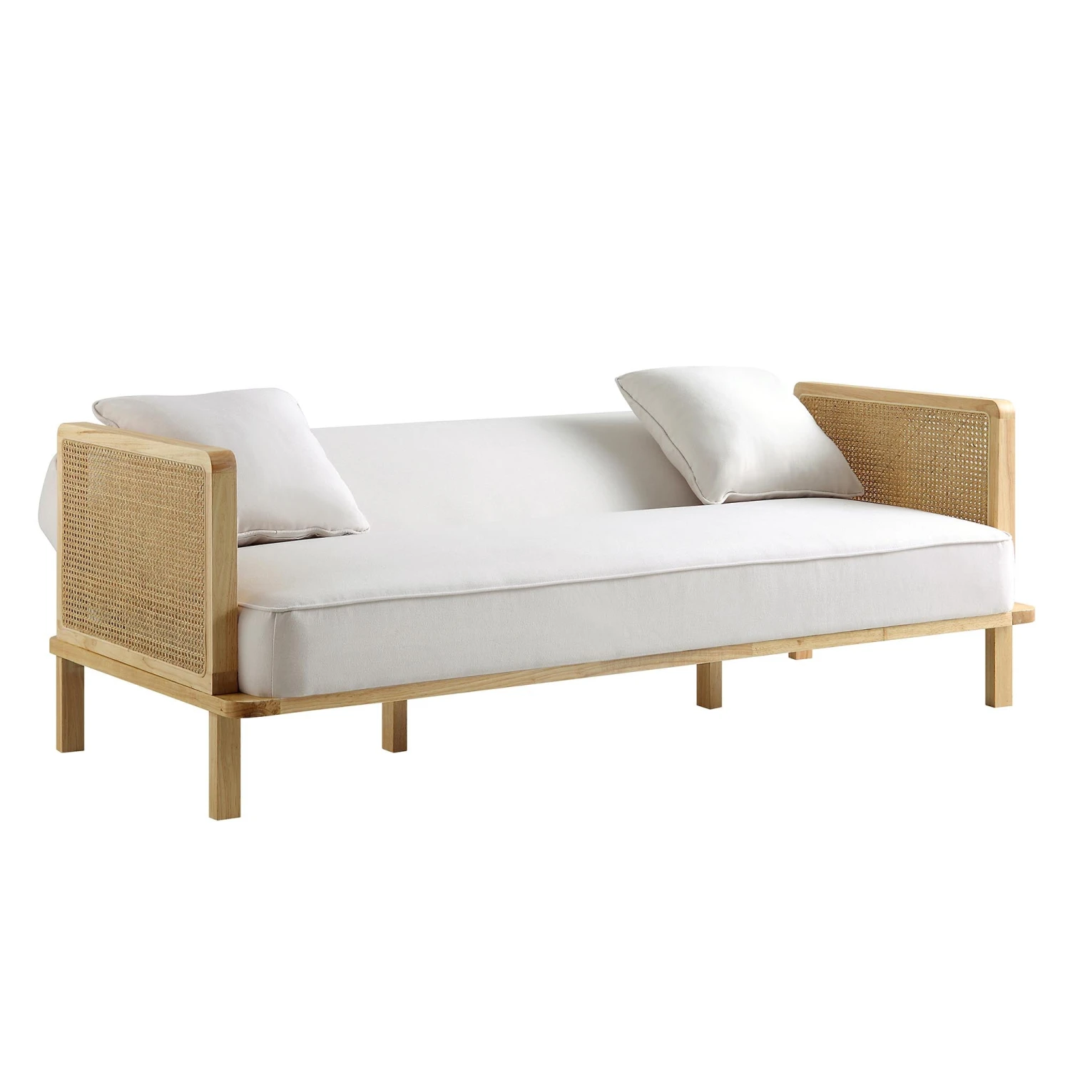 Pienza Cane Sofa Bed, Beige Woven Fabric With Natural Frame 9 Pienza Cane Sofa Bed, Beige Woven Fabric With Natural Frame - Image 7
