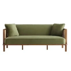 Pienza Cane Sofa Bed, Moss Green Velvet With Walnut Frame 21 Pienza Cane Sofa Bed, Moss Green Velvet With Walnut Frame -Entreprise Cc Shop LWSF 760 GREENVEL WALN WB1