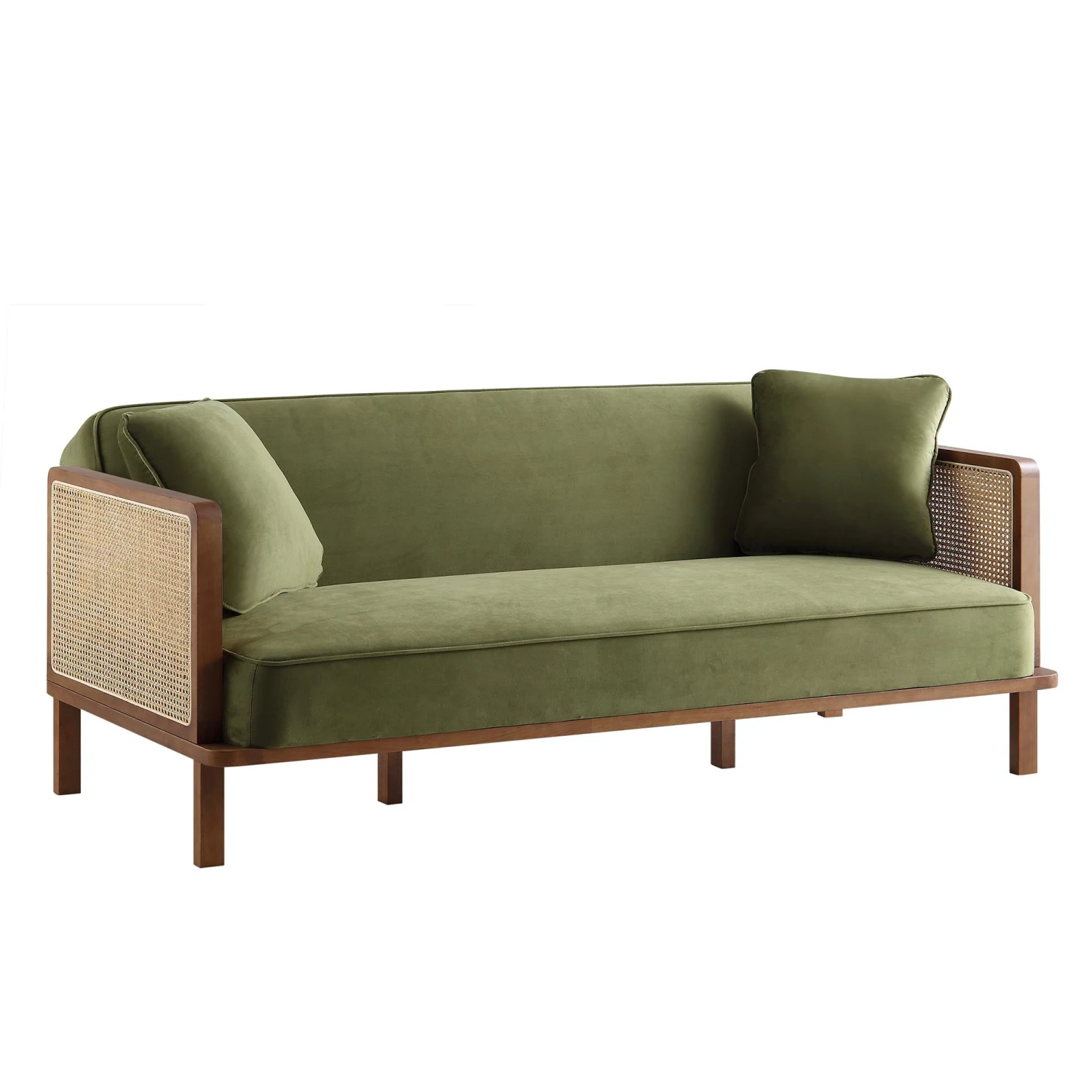 Pienza Cane Sofa Bed, Moss Green Velvet With Walnut Frame 8 Pienza Cane Sofa Bed, Moss Green Velvet With Walnut Frame - Image 6