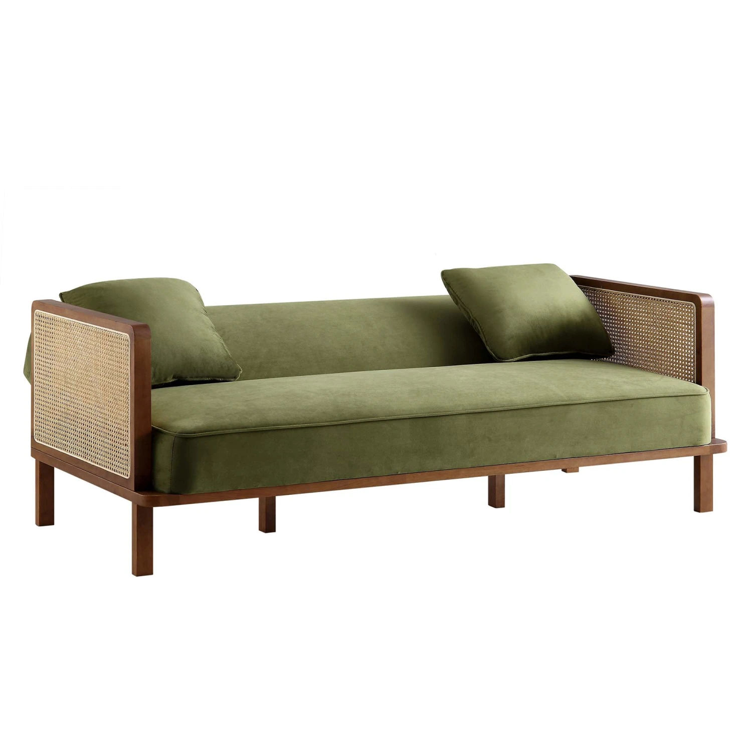 Pienza Cane Sofa Bed, Moss Green Velvet With Walnut Frame 11 Pienza Cane Sofa Bed, Moss Green Velvet With Walnut Frame - Image 9