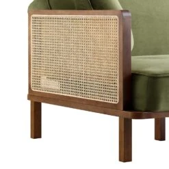 Pienza Cane Sofa Bed, Moss Green Velvet With Walnut Frame 30 Pienza Cane Sofa Bed, Moss Green Velvet With Walnut Frame -Entreprise Cc Shop LWSF 760 GREENVEL WALN detail1