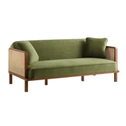 Pienza Cane Sofa Bed, Moss Green Velvet With Walnut Frame 25 Pienza Cane Sofa Bed, Moss Green Velvet With Walnut Frame -Entreprise Cc Shop LWSF 760 Green