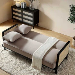 Pienza Cane Sofa Bed, Taupe Velvet With Black Frame 19 Pienza Cane Sofa Bed, Taupe Velvet With Black Frame -Entreprise Cc Shop LWSF 760 TAUPEVEL BLACK scene2