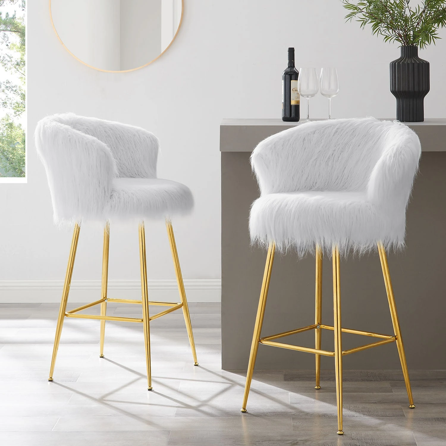 Kylie Set Of 2 White Plush Shaggy Faux Fur Bar Stools 3 Kylie Set Of 2 White Plush Shaggy Faux Fur Bar Stools