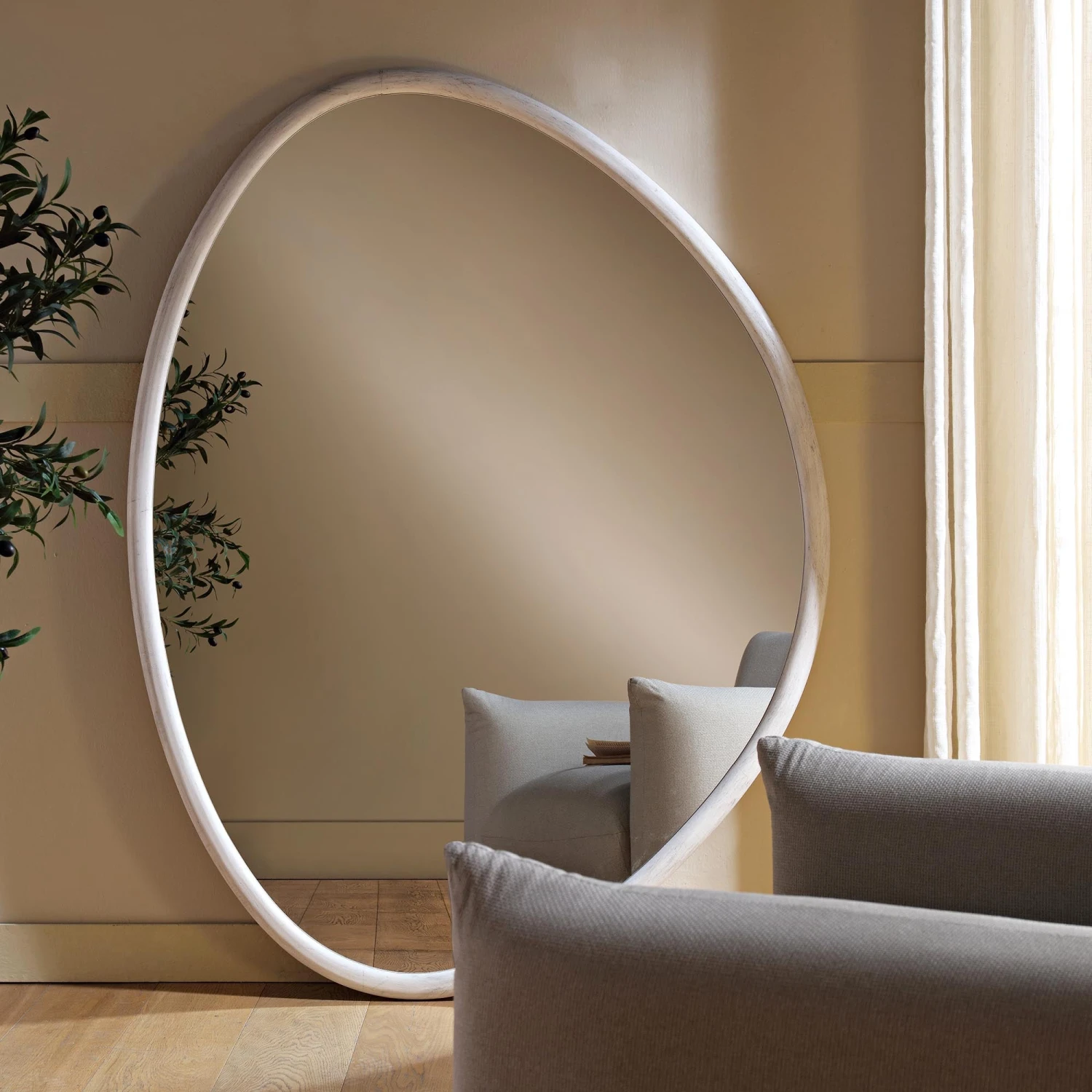 Edo Irregular Pebble Large Wooden Mirror 160 X 120 Cm, Washed White 3 Edo Irregular Pebble Large Wooden Mirror 160 X 120 Cm, Washed White