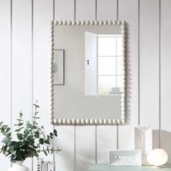 Luna Rectangular Bobbin Wall Mirror 80 X 60 Cm, Washed White