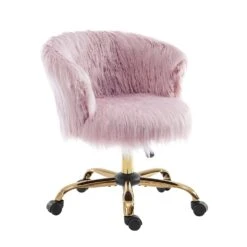 Kylie Plush Shaggy Faux Fur Swivel Chair, Pink 13 Kylie Plush Shaggy Faux Fur Swivel Chair, Pink -Entreprise Cc Shop MO103PINKPLUSH WB2