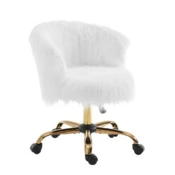 Kylie Plush Shaggy Faux Fur Swivel Chair, White 13 Kylie Plush Shaggy Faux Fur Swivel Chair, White -Entreprise Cc Shop MO103WHITEPLUSH WB2