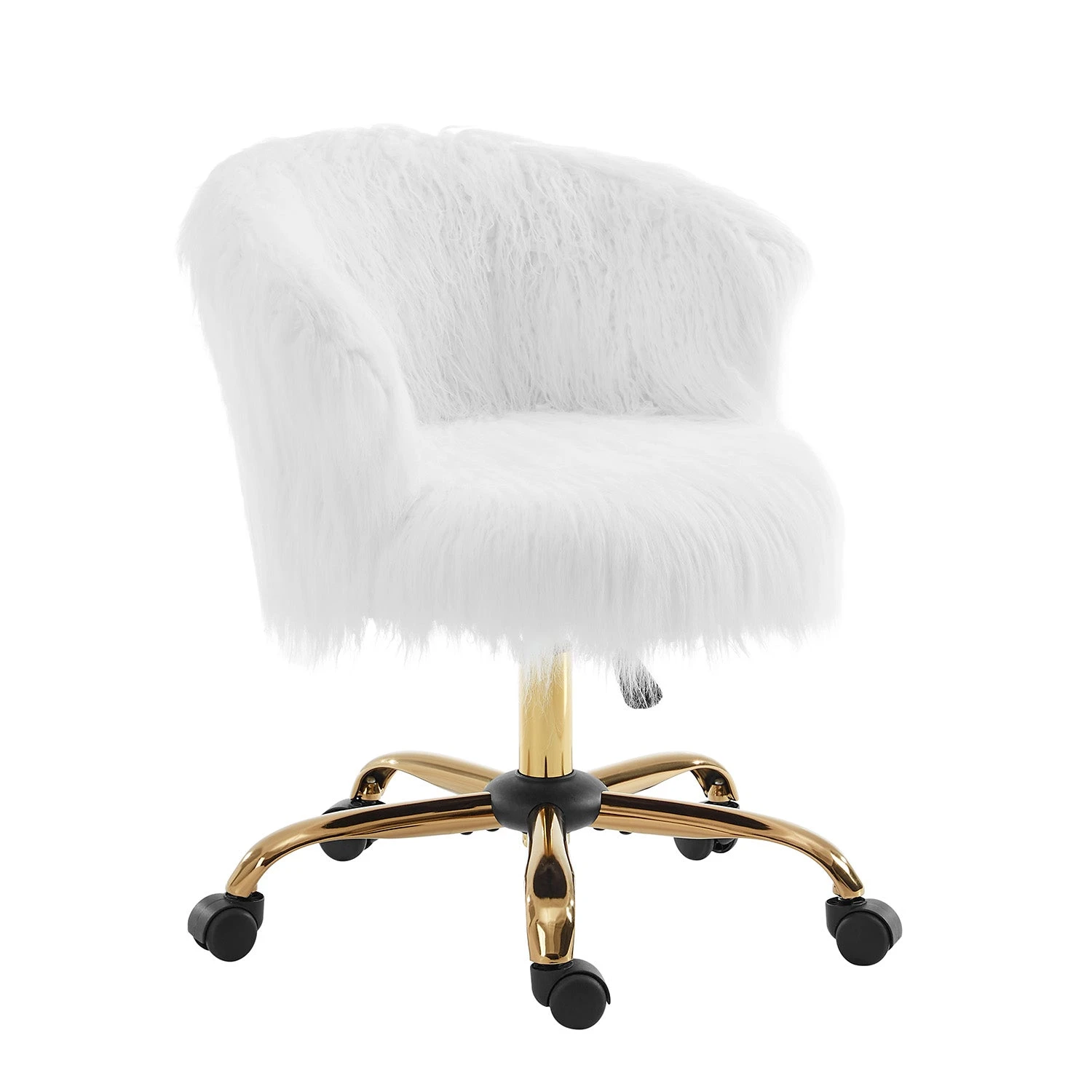 Kylie Plush Shaggy Faux Fur Swivel Chair, White 5 Kylie Plush Shaggy Faux Fur Swivel Chair, White - Image 3