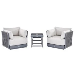 Pedra Rope And Aluminium Outdoor Bistro Set, Grey -Entreprise Cc Shop OD BISTR 5050 GREY WB1