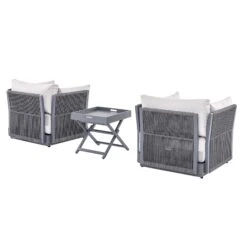 Pedra Rope And Aluminium Outdoor Bistro Set, Grey -Entreprise Cc Shop OD BISTR 5050 GREY WB4