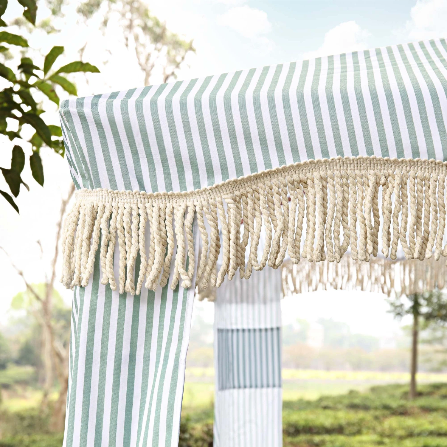 Gabriel Sage Green And White Striped Fringed Cabana 4 Gabriel Sage Green And White Striped Fringed Cabana - Image 2