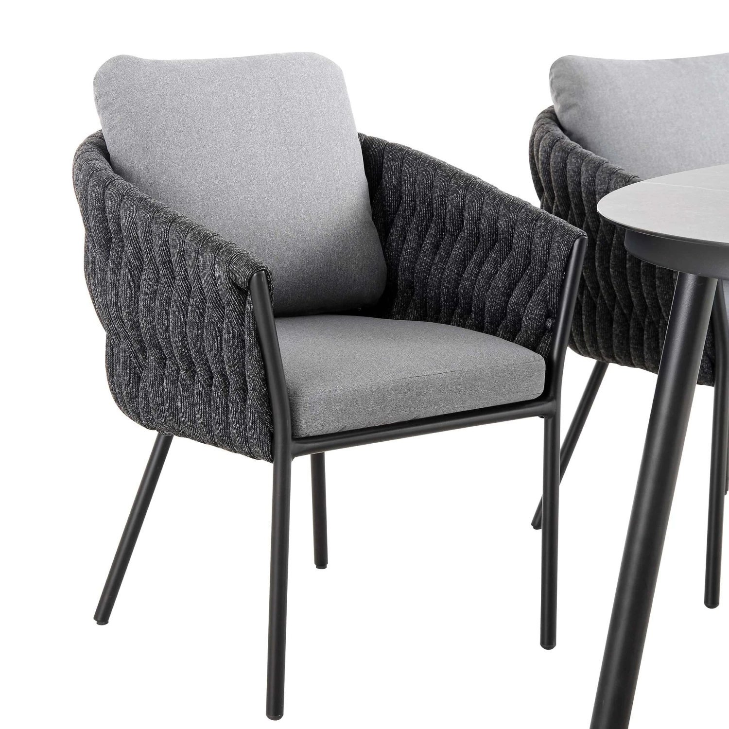 Montebello 6-Seater Outdoor Black Rope And Aluminium Oval Dining Set With Grey Ceramic Dining Table 9 Montebello 6-Seater Outdoor Black Rope And Aluminium Oval Dining Set With Grey Ceramic Dining Table - Image 7