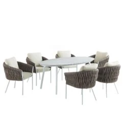Montebello 6-Seater Outdoor Taupe Rope And Aluminium Oval Dining Set With White Ceramic Dining Table 17 Montebello 6-Seater Outdoor Taupe Rope And Aluminium Oval Dining Set With White Ceramic Dining Table -Entreprise Cc Shop OD DINE 1072 WHITE WB1
