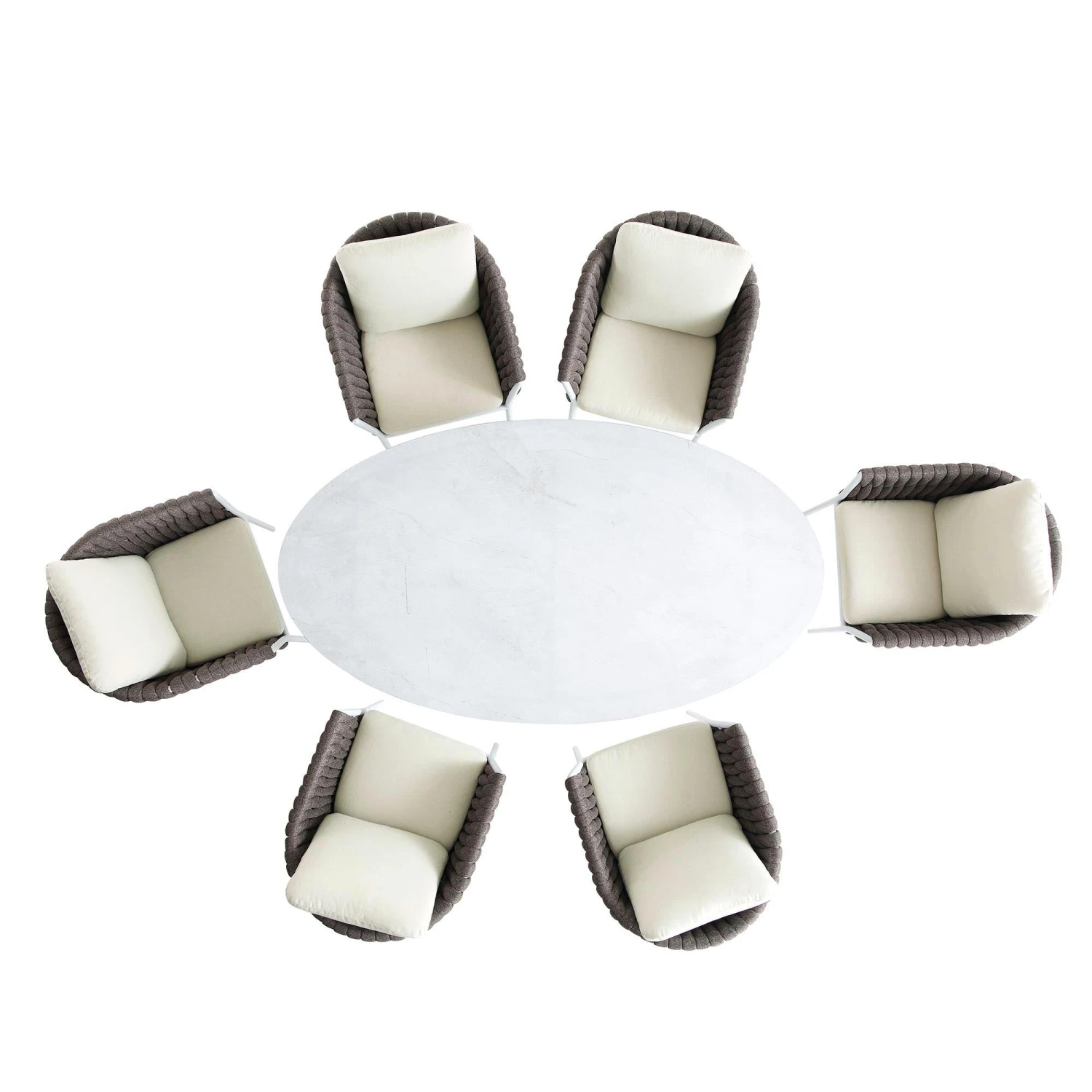 Montebello 6-Seater Outdoor Taupe Rope And Aluminium Oval Dining Set With White Ceramic Dining Table 8 Montebello 6-Seater Outdoor Taupe Rope And Aluminium Oval Dining Set With White Ceramic Dining Table - Image 6