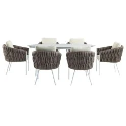 Montebello 6-Seater Outdoor Taupe Rope And Aluminium Oval Dining Set With White Ceramic Dining Table 20 Montebello 6-Seater Outdoor Taupe Rope And Aluminium Oval Dining Set With White Ceramic Dining Table -Entreprise Cc Shop OD DINE 1072 WHITE WB4