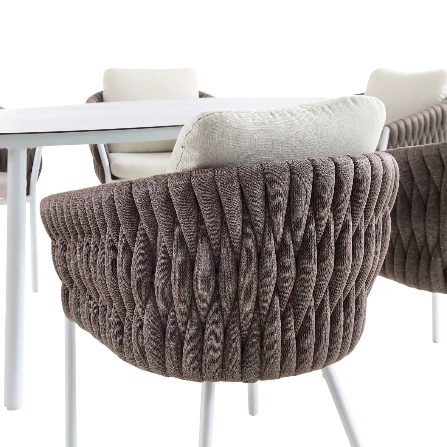 Montebello 6-Seater Outdoor Taupe Rope And Aluminium Oval Dining Set With White Ceramic Dining Table 12 Montebello 6-Seater Outdoor Taupe Rope And Aluminium Oval Dining Set With White Ceramic Dining Table - Image 10