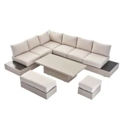 Jardin Aluminium Large Corner Casual Dining Set With Rising Table, Pumice 25 Jardin Aluminium Large Corner Casual Dining Set With Rising Table, Pumice -Entreprise Cc Shop OD DINE 905 PUMICE SET WB2