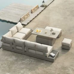 Jardin Aluminium Large Corner Casual Dining Set With Rising Table, Pumice 20 Jardin Aluminium Large Corner Casual Dining Set With Rising Table, Pumice -Entreprise Cc Shop OD DINE 905 PUMICE SET scene1