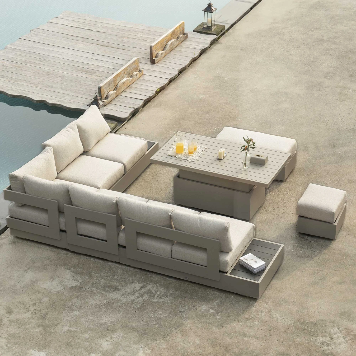 Jardin Aluminium Large Corner Casual Dining Set With Rising Table, Pumice 6 Jardin Aluminium Large Corner Casual Dining Set With Rising Table, Pumice - Image 4