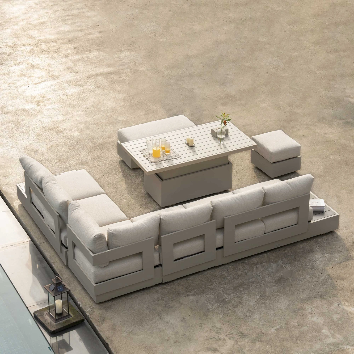 Jardin Aluminium Large Corner Casual Dining Set With Rising Table, Pumice 5 Jardin Aluminium Large Corner Casual Dining Set With Rising Table, Pumice - Image 3