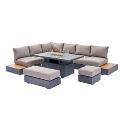 Jardin Aluminium Large Corner Casual Dining Set With Rising Firepit Table, Granite 24 Jardin Aluminium Large Corner Casual Dining Set With Rising Firepit Table, Granite -Entreprise Cc Shop OD DINE 906 GRANITE SET WB1