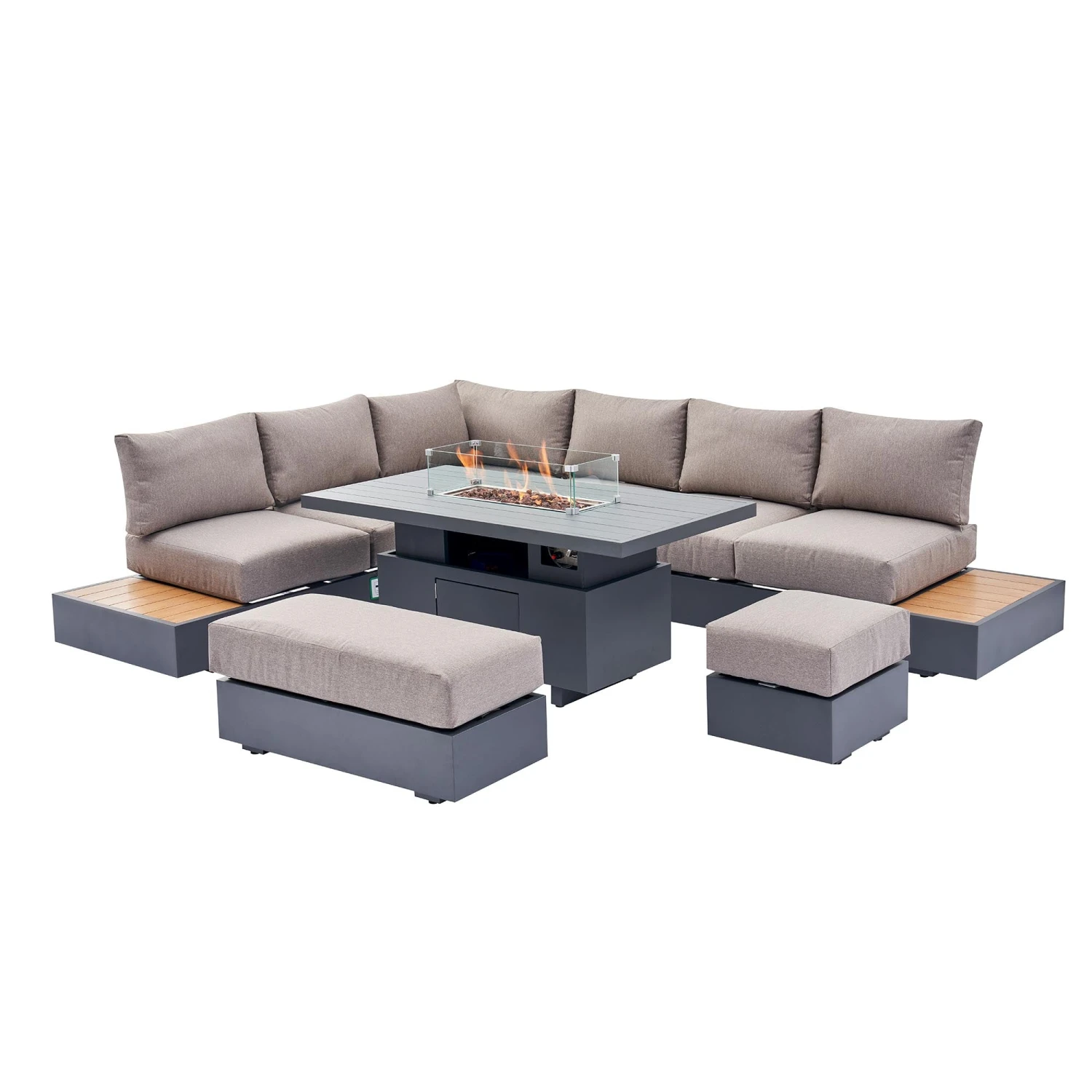 Jardin Aluminium Large Corner Casual Dining Set With Rising Firepit Table, Granite 10 Jardin Aluminium Large Corner Casual Dining Set With Rising Firepit Table, Granite - Image 8