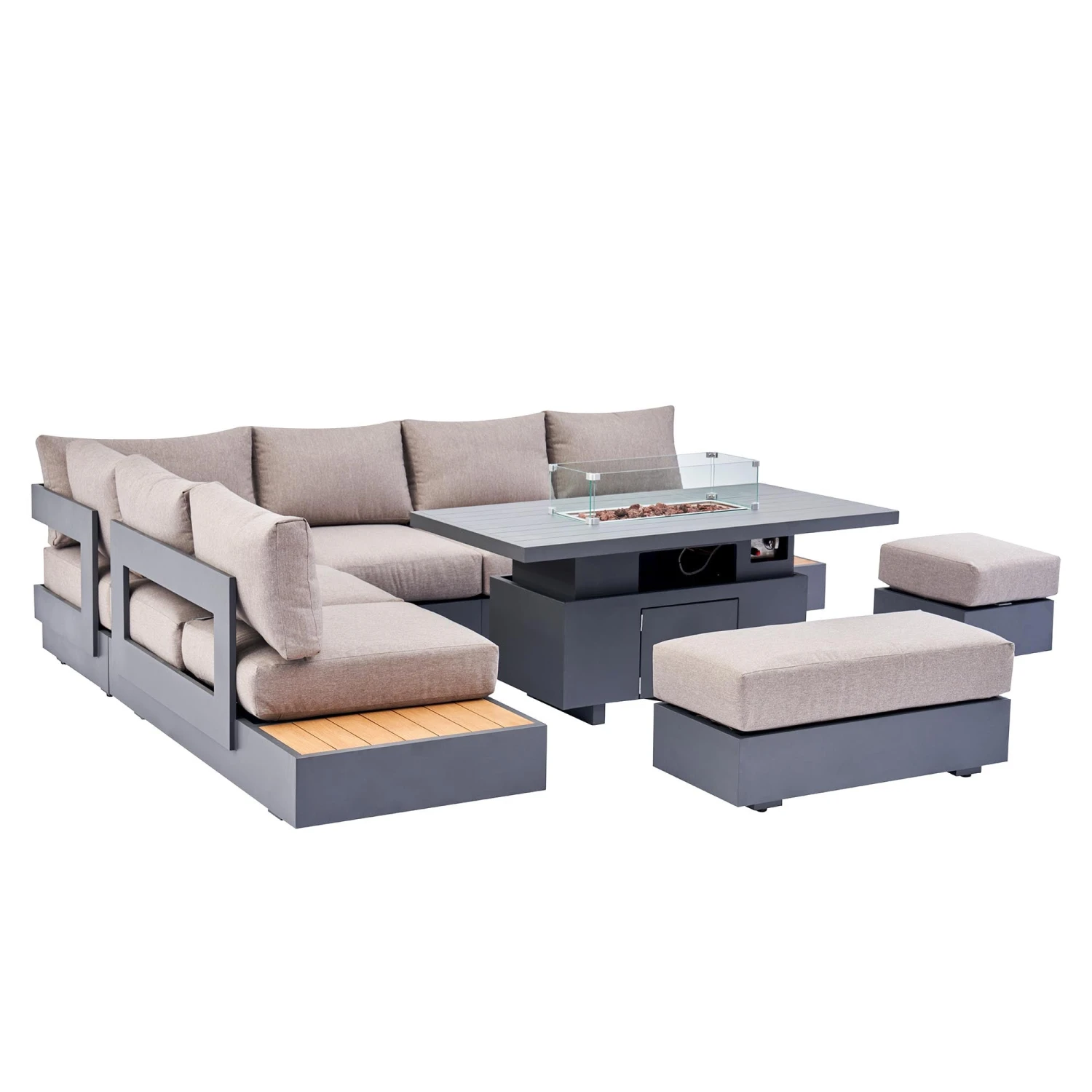 Jardin Aluminium Large Corner Casual Dining Set With Rising Firepit Table, Granite 14 Jardin Aluminium Large Corner Casual Dining Set With Rising Firepit Table, Granite - Image 12