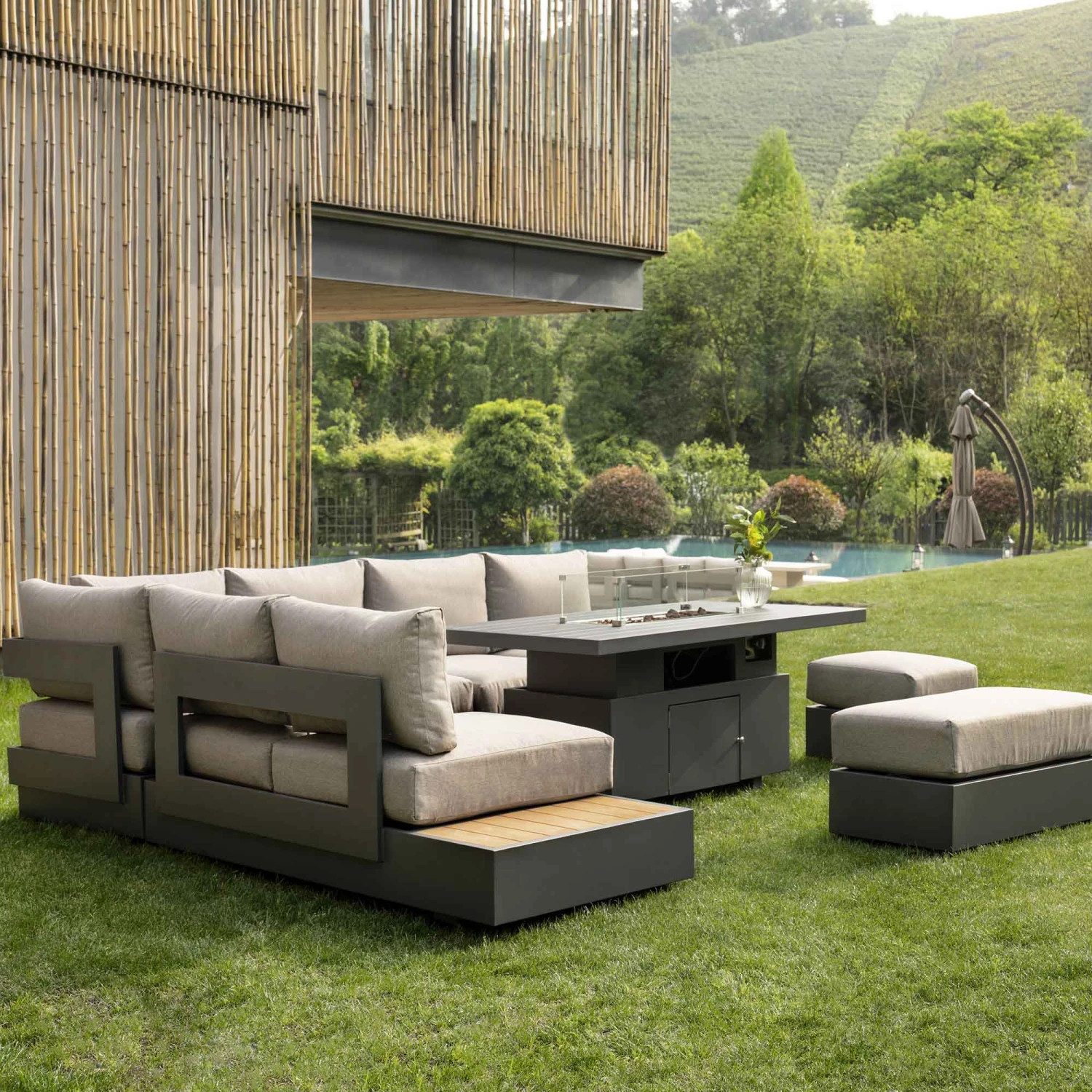 Jardin Aluminium Large Corner Casual Dining Set With Rising Firepit Table, Granite 5 Jardin Aluminium Large Corner Casual Dining Set With Rising Firepit Table, Granite - Image 3