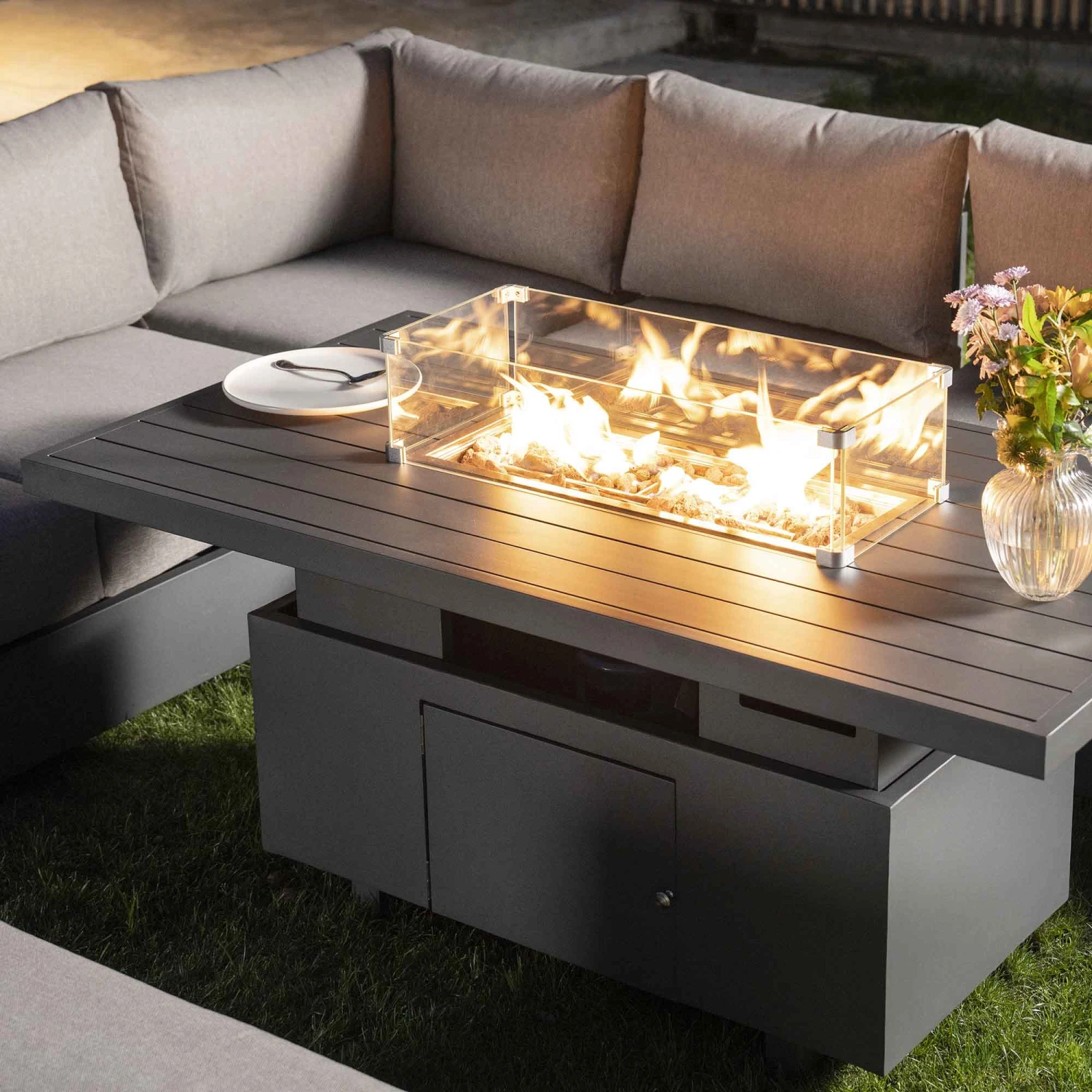 Jardin Aluminium Large Corner Casual Dining Set With Rising Firepit Table, Granite 6 Jardin Aluminium Large Corner Casual Dining Set With Rising Firepit Table, Granite - Image 4