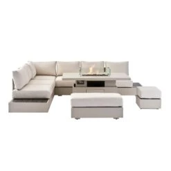 Jardin Aluminium Large Corner Casual Dining Set With Rising Firepit Table, Pumice -Entreprise Cc Shop OD DINE 906 PUMICE SET WB2