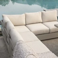 Jardin Aluminium Large Corner Casual Dining Set With Rising Firepit Table, Pumice -Entreprise Cc Shop OD DINE 906 PUMICE SET scene2