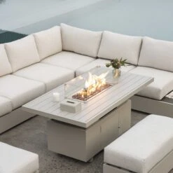 Jardin Aluminium Large Corner Casual Dining Set With Rising Firepit Table, Pumice -Entreprise Cc Shop OD DINE 906 PUMICE SET scene3 89975825 6e72 4749 8995 90993f875e9e