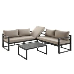 Albany Aluminium Corner Sofa Set With Reclining Back And Coffee Table, Taupe 20 Albany Aluminium Corner Sofa Set With Reclining Back And Coffee Table, Taupe -Entreprise Cc Shop OD SF 1023 TAUPE WB1