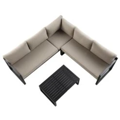 Albany Aluminium Corner Sofa Set With Reclining Back And Coffee Table, Taupe 22 Albany Aluminium Corner Sofa Set With Reclining Back And Coffee Table, Taupe -Entreprise Cc Shop OD SF 1023 TAUPE WB4