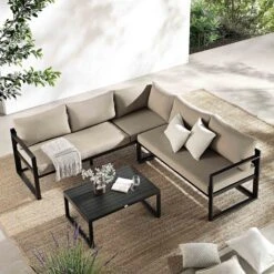 Albany Aluminium Corner Sofa Set With Reclining Back And Coffee Table, Taupe 19 Albany Aluminium Corner Sofa Set With Reclining Back And Coffee Table, Taupe -Entreprise Cc Shop OD SF 1023 TAUPE scene1