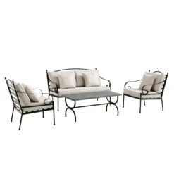 Haymes Indoor And Outdoor Metal Sofa Set With Coffee Table 16 Haymes Indoor And Outdoor Metal Sofa Set With Coffee Table -Entreprise Cc Shop OD SF 1077 BEIGE WB2