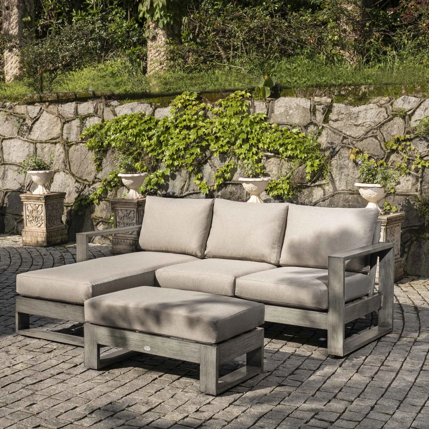 Montrose Aluminium Outdoor Sofa Set With Chaise, Brushed Silver Oak 3 Montrose Aluminium Outdoor Sofa Set With Chaise, Brushed Silver Oak