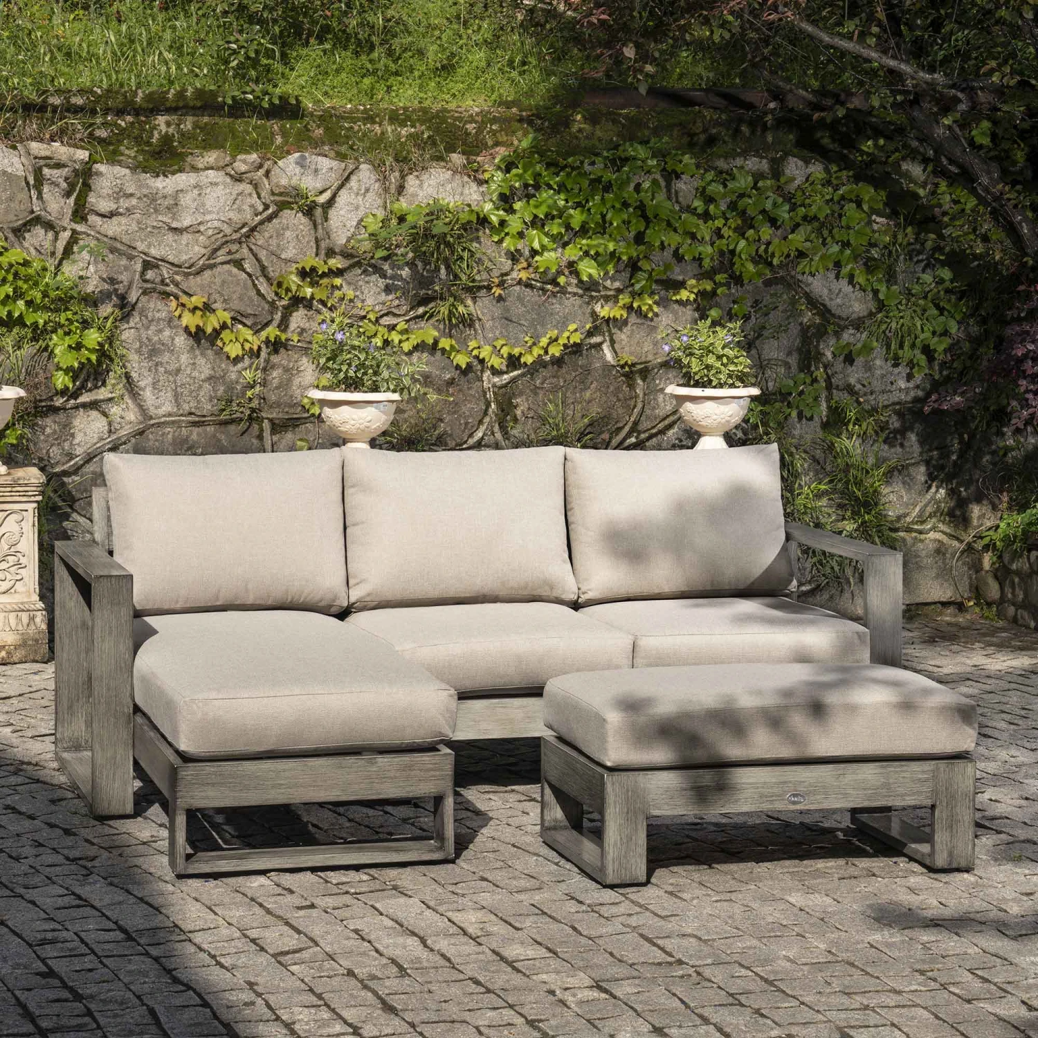 Montrose Aluminium Outdoor Sofa Set With Chaise, Brushed Silver Oak 4 Montrose Aluminium Outdoor Sofa Set With Chaise, Brushed Silver Oak - Image 2