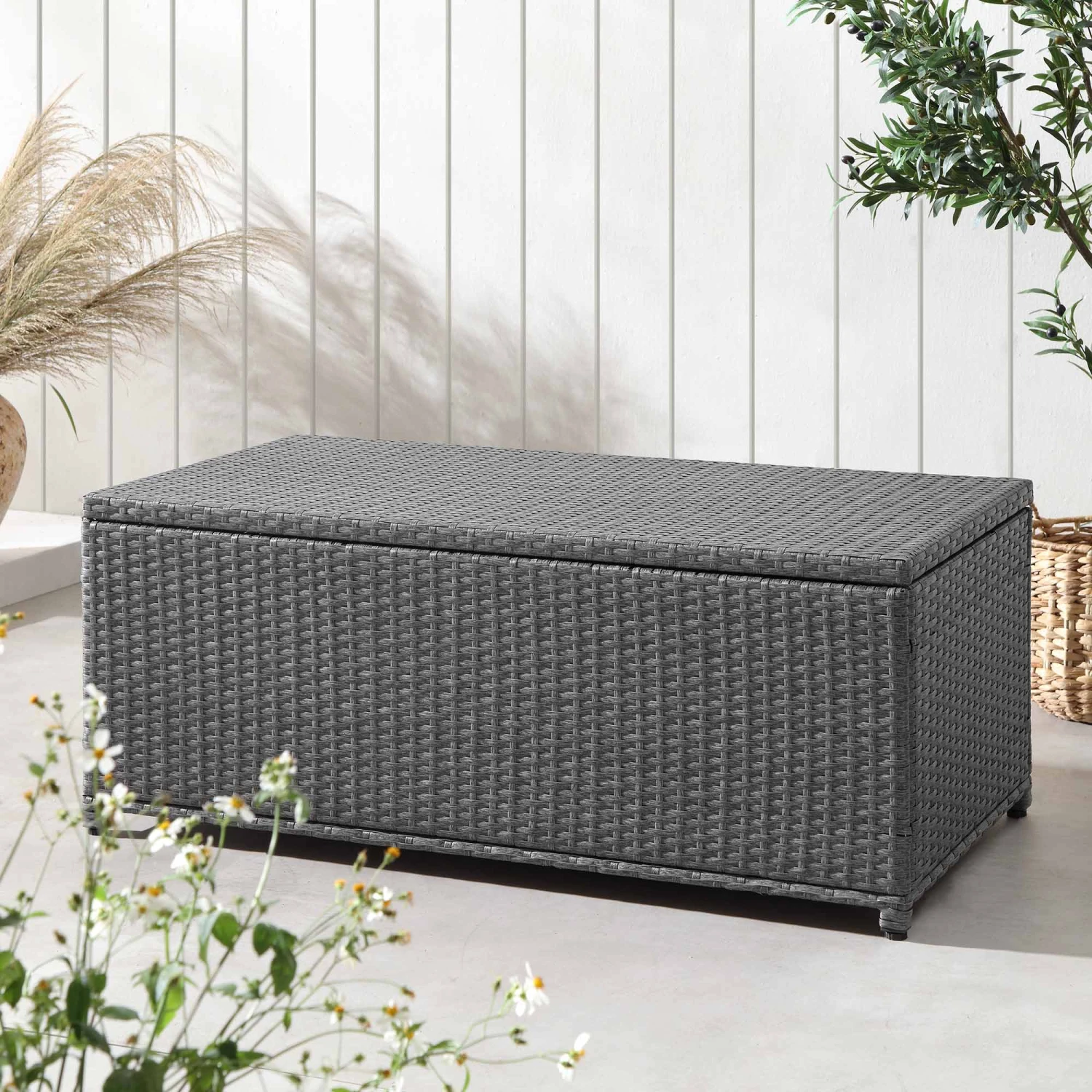 Granchester 120cm Rattan Storage Box, Grey 4 Granchester 120cm Rattan Storage Box, Grey - Image 2